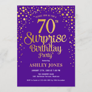 Invitación Surprise 70th Birthday Party - Purple & Gold