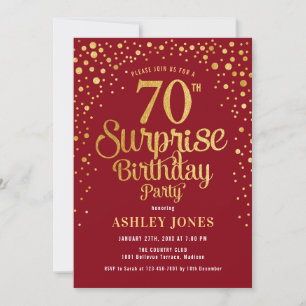Invitación Surprise 70th Birthday Party - Red & Gold