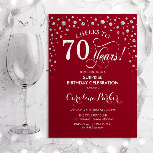 Invitación Surprise 70th Birthday Party - Red Silver