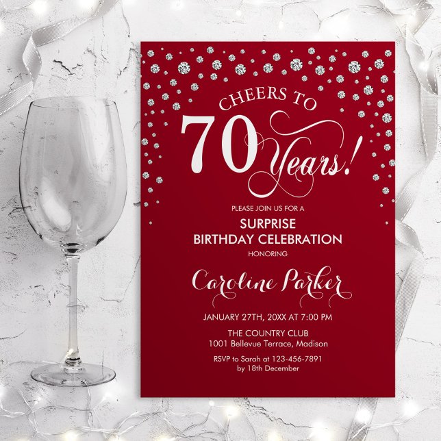 Invitación Surprise 70th Birthday Party - Red Silver (Subido por el creador)