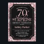 Invitación Surprise 70th Birthday Party - Rosa Gold Black<br><div class="desc">Sorpresa 70.ª Invitación a la celebración de cumpleaños. Elegante diseño elegante en negro y rosa purpurina falso patrón oro. Presenta una fuente de script elegante. Mándame un mensaje si necesitas más personalización.</div>