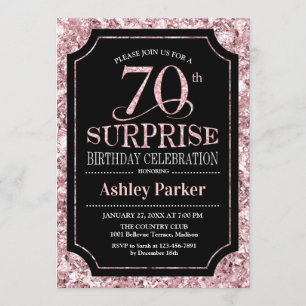 Invitación Surprise 70th Birthday Party - Rosa Gold Black