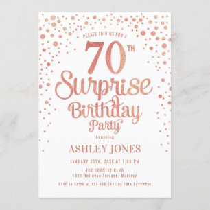 Invitación Surprise 70th Birthday Party - Rosa Gold & White