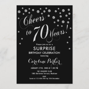 Invitación Surprise 70th Birthday Party - Silver Black
