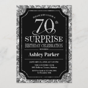 Invitación Surprise 70th Birthday Party - Silver Black