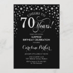 Invitación Surprise 70th Birthday Party - Silver Black<br><div class="desc">Sorpresa 70.ª Invitación a la fiesta de cumpleaños. Elegante diseño en negro y falso purpurina plateado. Presenta el tipo de letra de guión y los diamantes confetti. ¡Saludos a 70 años! Mándame un mensaje si necesitas más personalización.</div>