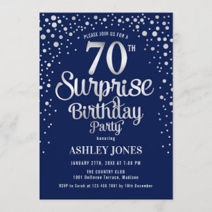Invitación Surprise 70th Birthday Party - Silver & Navy Blue