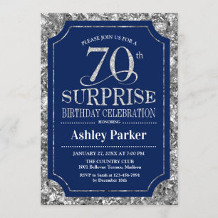 Invitación Surprise 70th Birthday Party - Silver Navy Blue