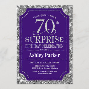 Invitación Surprise 70th Birthday Party - Silver Purple