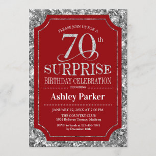 Invitación Surprise 70th Birthday Party - Silver Red