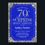 Invitación Surprise 70th Birthday Party - Silver Royal Blue<br><div class="desc">Sorpresa 70.ª Invitación a la celebración de cumpleaños. Elegante diseño elegante en azul real y falso purpurina plateado. Presenta una fuente de script elegante. Mándame un mensaje si necesitas más personalización.</div>