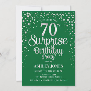 Invitación Surprise 70th Birthday Party - Silver y Green