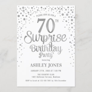 Invitación Surprise 70th Birthday Party - Silver y White