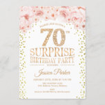 Invitación Surprise 70th Birthday Party - White Gold Pink<br><div class="desc">Sorpresa 70.ª Invitación a la fiesta de cumpleaños. Elegante diseño en falso oro purpurina,  blanco y rosa. Incluye confetti,  letra de guión y flores color de agua rosa rubor. Mándame un mensaje si necesitas más personalización.</div>