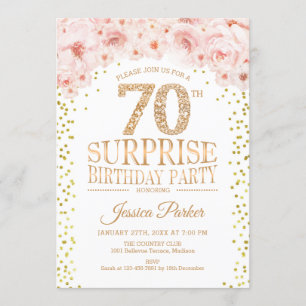 Invitación Surprise 70th Birthday Party - White Gold Pink