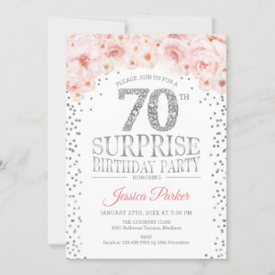 Invitación Surprise 70th Birthday Party - White Silver Pink