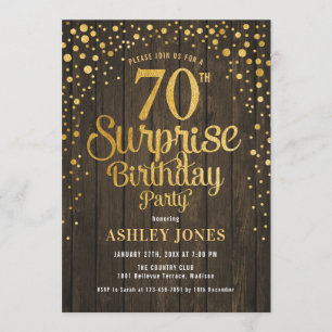 Invitación Surprise 70th Birthday Party - Wood & Gold
