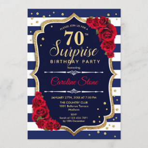 Invitación Surprise 70th Birthday - Rojo Blanco de la Marina
