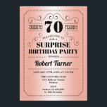 Invitación Surprise 70th Birthday - Rosa Gold Black<br><div class="desc">Sorpresa Invitación a los 70 Años. Diseño retro en falso rosa de Relieve metalizado dorado y negro. ¡Salud a 70 años! También se puede personalizar en cualquier año.</div>