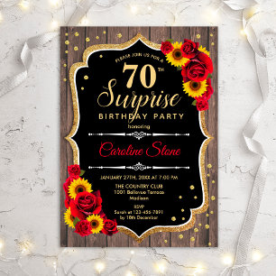 Invitación Surprise 70th Birthday - Rústicos Sunflowers