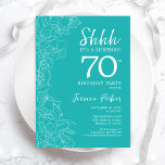 Invitación Surprise 70th Birthday - Turquoise floral<br><div class="desc">Invitación a los 70 Años Turquesa Floral Sorpresa. El diseño femenino moderno minimalista presenta acentos botánicos y tipografía. Sencilla tarjeta de invitación floral perfecta para una elegante celebración de cumpleaños sorpresa femenina.</div>