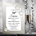 Invitación Surprise 70th Silver Geometric Birthday Party<br><div class="desc">Organice e invite a sus amigos y seres queridos a su sorprendente fiesta de cumpleaños número 70 con esta elegante invitación hexagonal de cumpleaños de plata.</div>