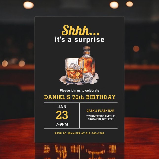 Invitación Surprise 70th Whiskey Bourbon Birthday Party (Subido por el creador)