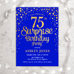 Invitación Surprise 75th Birthday Party - Royal Blue & Gold<br><div class="desc">Sorpresa 75ª Invitación a la fiesta de cumpleaños. Elegante diseño en azul real y falso oro purpurina. Presenta un diseño elegante de tipo de letra y letra de guión. Mándame un mensaje si necesitas edad personalizado.</div>