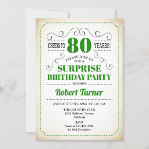 Invitación Surprise 80th Birthday - Blanco Verde Negro