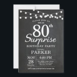 Invitación Surprise 80th Birthday Invitation Chalkboard<br><div class="desc">Sorpresa 80.ª Invitación de cumpleaños con las luces de cadena de Chalkboard. 13.º 15.º 16.º 18.º 21.30.40.50.60.70.80.90.100,  Cualquier edad. Para una mayor personalización,  haga clic en el botón "Personalizar" y utilice nuestra herramienta de diseño para modificar esta plantilla.</div>