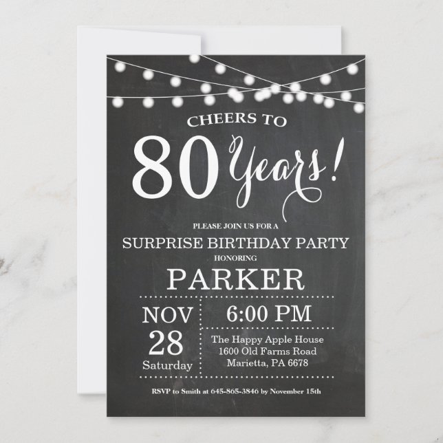 Invitación Surprise 80th Birthday Invitation Chalkboard (Anverso)