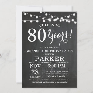 Invitación Surprise 80th Birthday Invitation Chalkboard