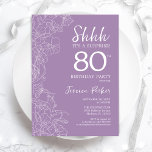 Invitación Surprise 80th Birthday - Morado Floral<br><div class="desc">Invitación de cumpleaños número 80 de Floral Purple Surprise. El diseño femenino moderno minimalista presenta acentos botánicos y tipografía. Sencilla tarjeta de invitación floral perfecta para una elegante celebración de cumpleaños sorpresa femenina.</div>