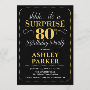 Invitación Surprise 80th Birthday Party - Black Gold