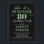 Invitación Surprise 80th Birthday Party - Black Green<br><div class="desc">Sorpresa 80.ª Invitación a la fiesta de cumpleaños. Diseño sencillo y elegante en blanco y verde negro. Presenta una fuente de script elegante. Celebración sorpresa de cumpleaños para hombre o mujer. ¡Se puede personalizar en cualquier edad!</div>