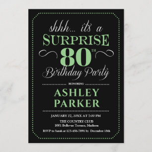 Invitación Surprise 80th Birthday Party - Black Green
