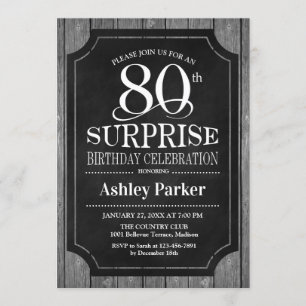 Invitación Surprise 80th Birthday Party - Chalkboard White