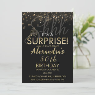 Invitación Surprise 80th Birthday Party for Women, Black