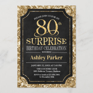 Invitación Surprise 80th Birthday Party - Gold Black