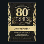 Invitación Surprise 80th Birthday Party - Gold Black<br><div class="desc">Sorpresa 80 cumpleaños fiesta invitación en negro y oro. Elegante carta de invitación con oro falso purpurina y diamantes. El diseño clásico es perfecto para un fiesta elegante. Por favor,  envíame un mensaje si necesitas una edad personalizado.</div>