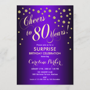 Invitación Surprise 80th Birthday Party - Gold Purple