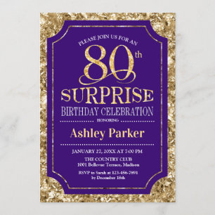 Invitación Surprise 80th Birthday Party - Gold Purple