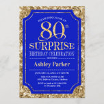 Invitación Surprise 80th Birthday Party - Gold Royal Blue<br><div class="desc">Invitación a la celebración de cumpleaños número 80 de sorpresa. Elegante diseño elegante con un diseño de oro azul real y falso purpurina. Presenta una fuente de script elegante. Mándame un mensaje si necesitas más personalización.</div>