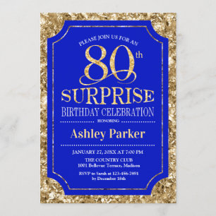 Invitación Surprise 80th Birthday Party - Gold Royal Blue