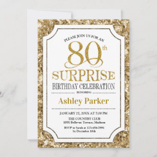 Invitación Surprise 80th Birthday Party - Gold White