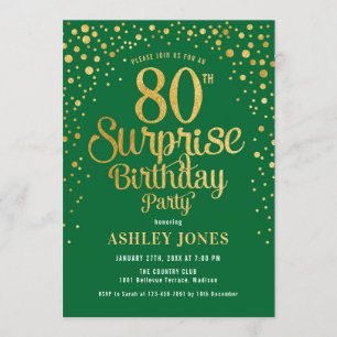 Invitación Surprise 80th Birthday Party - Green & Gold