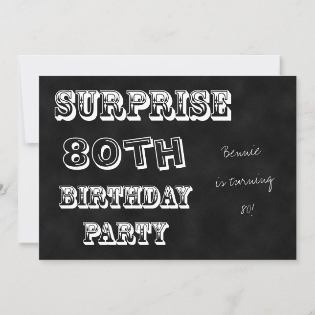 Invitación Surprise 80th Birthday Party Invitation Chalkboard (Anverso)