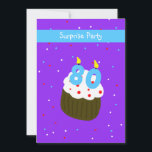Invitación Surprise 80th Birthday Party Invitation Cupcake<br><div class="desc">Esta divertida tarta y la invitación al confeti incluye velas "*80" en la parte delantera y está en personalizable con los detalles de su fiesta en la parte posterior. Una gran manera de poner el ánimo para una divertida fiesta de cumpleaños número 80. Copyright henishouseofpaper</div>