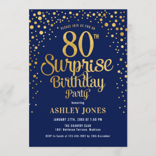 Invitación Surprise 80th Birthday Party - Navy & Gold