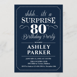 Invitación Surprise 80th Birthday Party - Navy White